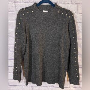 Mamalicious Grey Pearl-Embellished Mock Neck Maternity Sweater Size Large